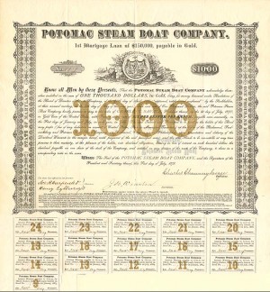 Potomac Steam Boat Co. - $1,000 - Bond (Uncanceled)